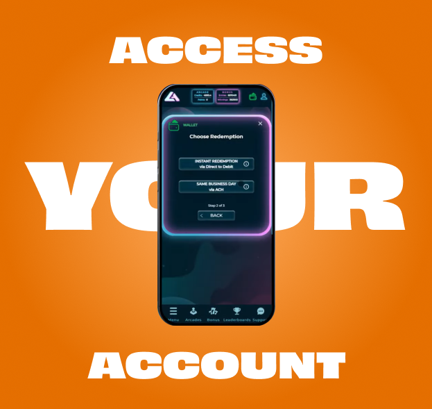 Quickly access your account from any device; orange background with phone mockup.